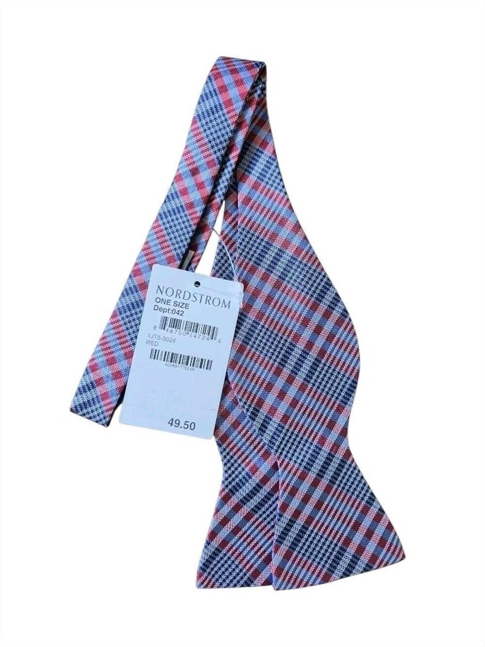 NWT John W. Nordstrom 100% Silk Self Tie Bow Tie Plaid Made In Italy